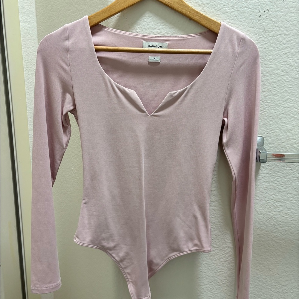 Aritzia Contour Pink Long Sleeve Bodysuit